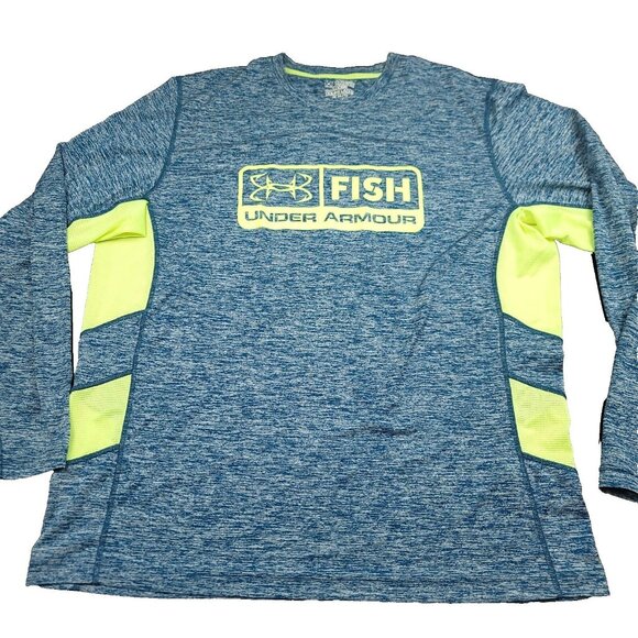 Under Armour Heat Gear Fishing Shirt 2XL Blue‎ Long Sleeves Vented Loose Fit XXL - Picture 1 of 14